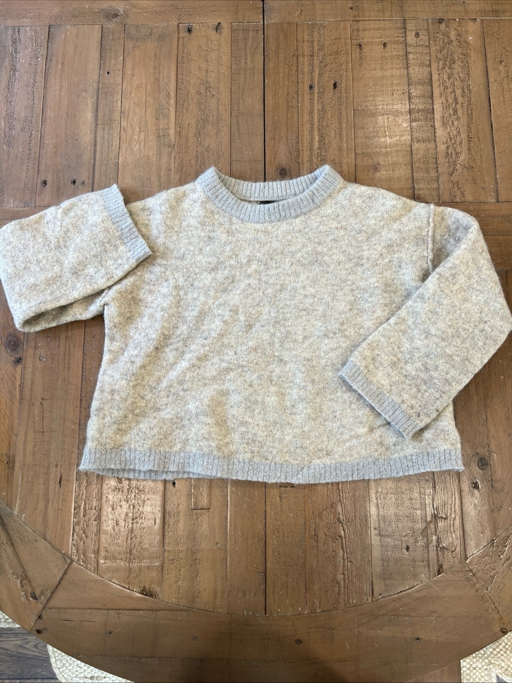 Free People Cropped Alpaca Wool Contrast Hem Knit Sweater XS Oatmeal Bohemian